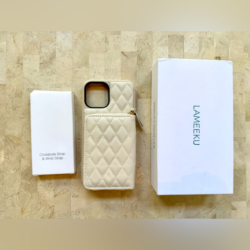 LAMEEKU Wallet Case iPhone 12 Pro 6.7"  Cream Quilted Crossbody NEW